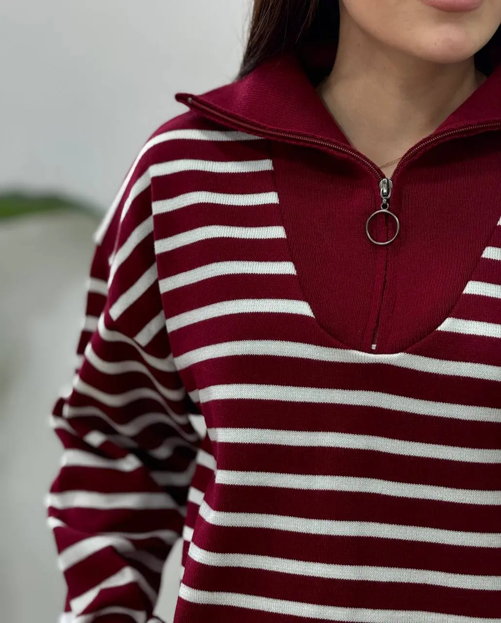 پلیور بافت ترک یقه زیپ راه راه